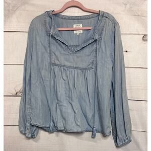Serra Retreat by Joie Rucker Light Denim Long Sleeve Top Size M